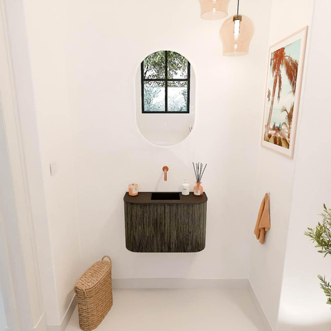 Mondiaz JOYA 63.2cm meuble de salle de bains WC - arrondis gauche et droite couleur Shadow - Vasque FAYE position Milieu Sans trou de robinet couleur Urban SW1421519