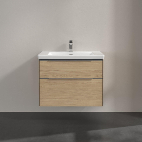 Villeroy & Boch Subway 3.0 wastafelonderbouwkast - met 2 laden - met grepen aluminium glanzend - 77.2x57.6x47.8 - Nordic Oak (hout) SW641582
