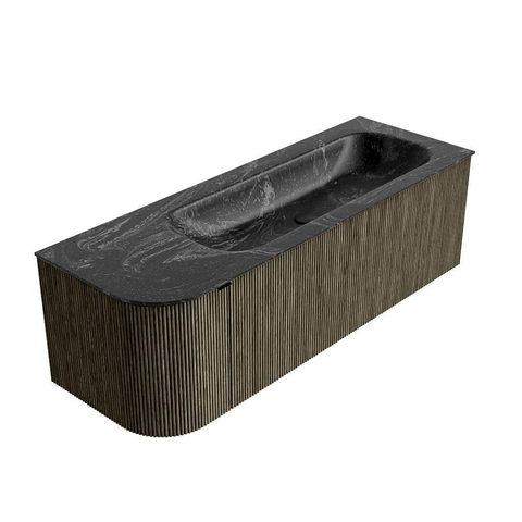 Mondiaz KURVE-DLUX Ensemble de meubles de salle de bain - 135x46x40cm - 1 tiroir - 1 porte - vasque solid surface - droite - 1 trou de robinet - Shadow SW1414674