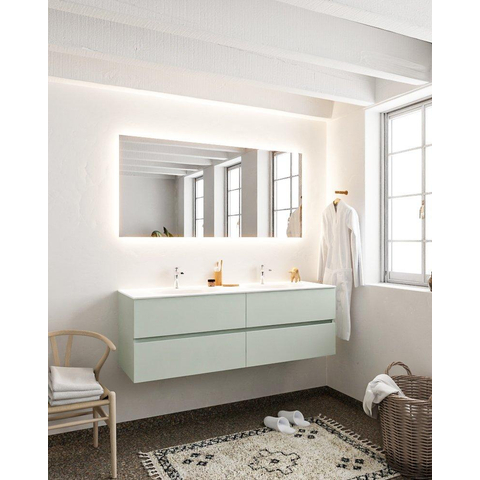 MONDIAZ VICA Ensemble de meuble salle de bain - 150cm - 4 tiroirs - lavabo Moon double - 2 trous de robinet - solid surface gris SW410843
