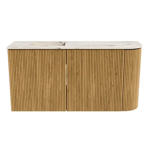 Mondiaz JOYA-DLUX 81.6cm toiletmeubel - ronding rechts kleur Oak - Wastafel FAYE positie Links Zonder kraangat kleur Nata. SW1424069