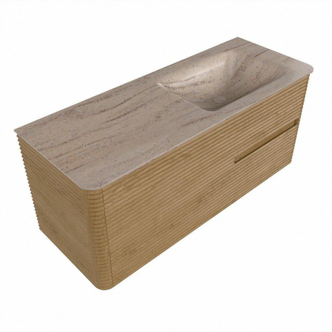 Mondiaz CIRO-DLUX Meuble de salle de bains - 120x45x50cm - Plan vasque Solid surface Saba - 1 bassin à droite - sans trous de robinetterie - 2 tiroirs - Chêne SW1531174