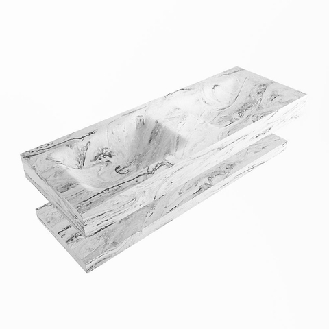 Mondiaz ALAN-DLUX Ensemble de meuble - 130cm - meuble Glace mat - 0 tiroirs - Lavabo Cloud Glace suspendu - vasque Gauche et droite - 2 trous de robinet SW809017