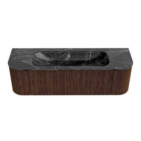MONDIAZ KURVE-DLUX 150cm badmeubel met module 25 Len R kleur Walnut met 1 lade en 2 deuren. Wastafel BIG MEDIUM midden 1 kraangat kleur Lava. SW1137245