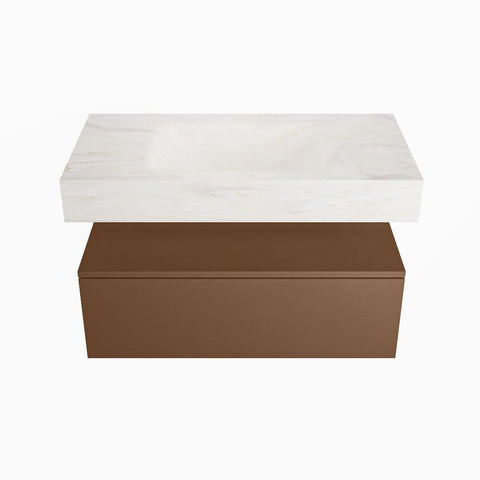 Mondiaz ALAN-DLUX Ensemble de meuble - 90cm - meuble Rust mat - 1 tiroir - Lavabo Cloud Ostra suspendu - vasque Centre - 1 trou de robinet SW807448