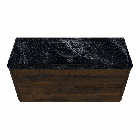 Mondiaz CIRO-DLUX Ensemble de meubles de salle de bains - 110x45x50cm - Vasque en solid surface Lava - 1 lavabo au milieu - 1 trou de robinet - 2 tiroirs - Noyer SW1530168