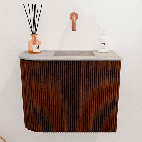 Mondiaz JOYA-DLUX 51.6cm toiletmeubel - ronding links kleur Ruby - Wastafel FAYE positie Rechts Zonder kraangat kleur Glace. SW1423564
