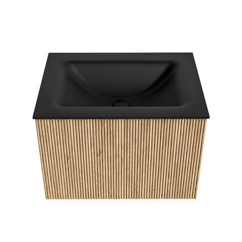 MONDIAZ KURVE Meuble de salle de bains 60 cm couleur Oak avec 1 tiroir. Lavabo CLOUD central 1 trou de robinet Urban. SW1138339