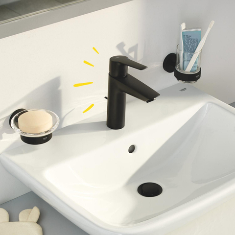 Grohe Start Wastafelmengkraan - opbouw - 12.1cm uitloop - M-size - trek waste - matte black (mat zwart) SW1126691