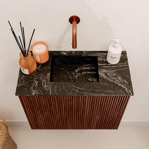 Mondiaz JOYA-DLUX 50cm toiletmeubel - kleur Ruby - Wastafel FAYE positie Midden Zonder kraangat kleur Lava. SW1423606