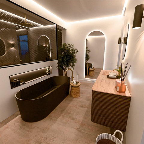 Mondiaz CIRO-DLUX Meuble de salle de bains - 150x45x50cm - Lavabo solid surface Saba - 1 vasque à gauche - 1 trou de robinet - 4 tiroirs - Dusk SW1533341