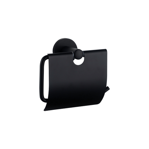 FugaFlow Eccelente Ensemble accessoires toilettes 5 pièces - porte-rouleau de papier toilette - porte-rouleau de réserve - porte-brosse WC - crochet porte-serviette - poubelle à pédale - noir mat SW1450719