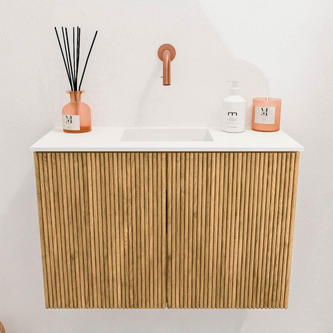 Mondiaz JOYA 60cm toiletmeubel - kleur Oak - Wastafel FAYE positie Midden Zonder kraangat kleur Talc. SW1421101
