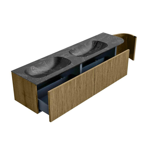 Mondiaz KURVE-DLUX Badkamermeubelset - 175x46x40cm - 2 lade - 1 deur - wastafel solid surface - dubbel / links - zonder kraangat - Dusk SW1415569