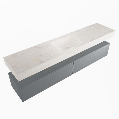Mondiaz ALAN-DLUX Ensemble de meuble - 200cm - meuble - Plata mat - 2 tiroirs - Lavabo Cloud Ostra suspendu - vasque Centre - 1 trou de robinet - Beige SW807784