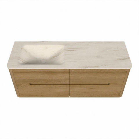 Mondiaz CIRO-DLUX Badkamermeubelset - 130x45x50cm - Solid surface wastafel Meli - 1 wasbak Links - 1 kraangat - 4 lades - Oak SW1531401