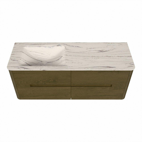 Mondiaz CIRO-DLUX Ensemble de meubles de salle de bains - 130x45x50cm - Plan-vasque solid surface Nata - 1 vasque à gauche - 1 trou de robinet - 4 tiroirs - Dusk SW1533216