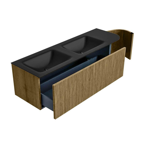 Mondiaz KURVE Ensemble de meuble de salle de bains - 145x46x40cm - 1 tiroir - 1 porte - vasque solid surface - double / gauche - sans trou de robinet - Dusk SW1414824