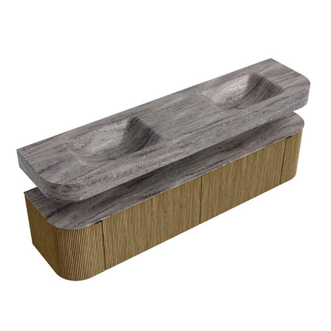 MONDIAZ THOR-DLUX Meuble de salle de bains - 190cm - arrondi gauche + droite - couleur Dusk - 2 tiroirs et 2 portes - Vasque suspendue CLOUD Double sans trou de robinet - couleur Oza SW1466815