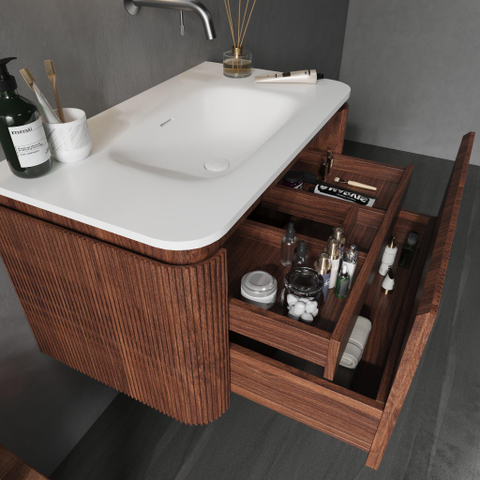 Royal Plaza Terra Edge Meuble sous-vasque - 80cm - nervuré - 2 tiroirs - angles arrondis - châtaigne (noyer) SW1449111
