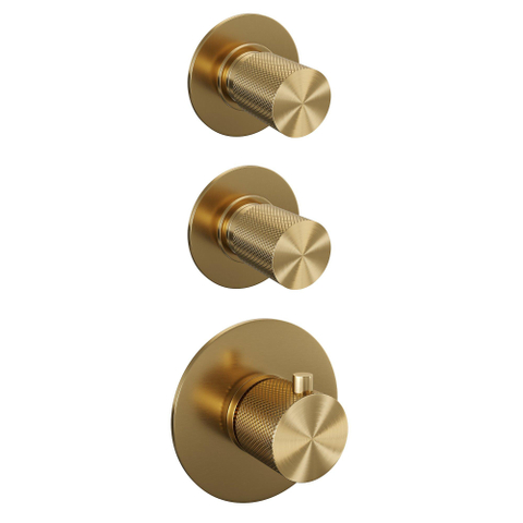 Brauer Gold Carving Douche pluie thermostatique avec pommeau 30cm et bras mural courbé 40cm et douchette Stylo 1 jet flexible lisse avec coude mural Or brossé PVD SW715501