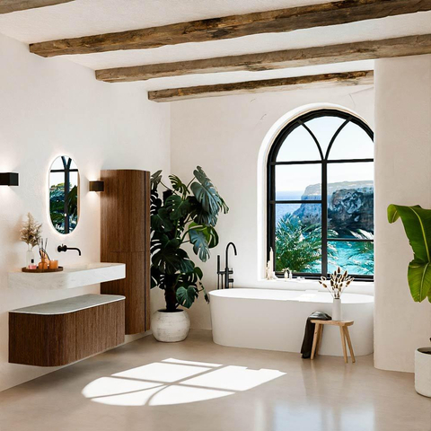 MONDIAZ THOR-DLUX 110cm badmeubel ronding links + rechts kleur Walnut met 1 lade en 2 deuren. Vrijhangende wastafel CLOUD Rechts zonder kraangat kleur Opalo. SW1462771