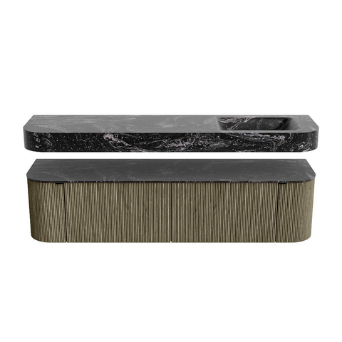 MONDIAZ THOR-DLUX 180cm meuble de salle de bains arrondi gauche + droite couleur Shadow avec 2 tiroirs et 2 portes. Vasque suspendue CLOUD Droite sans trou de robinet couleur Lava. SW1466075