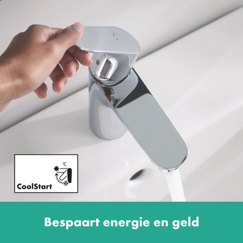 Hansgrohe Focus Eengreeps wastafelmengkraan - 100 - coolstart - met PopUp - trekwaste - hoogglans chroom 0450686