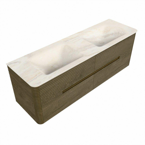 Mondiaz CIRO-DLUX Ensemble de meubles de salle de bains - 150x45x50cm - Vasque en solid surface Ostra - 2 bassins double - sans trous de robinet - 4 tiroirs - Dusk SW1533439