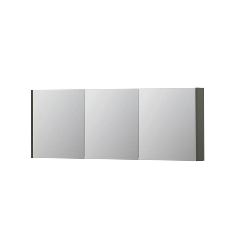 INK SPK1 Spiegelkast - 160x14x60cm - 3 deuren - dubbelzijdige Spiegel - schakelaar en stopcontact - MDF lak Mat beton groen SW493915