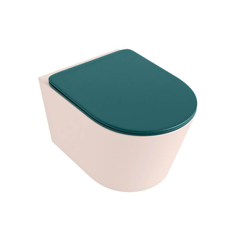 Mondiaz LAVIE hangtoilet – spoelrandloos – 36 x 53 cm – met softclose zitting – Rosee (roze), zitting Smag (groen) SW1208718
