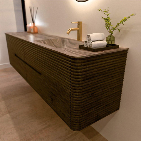 Mondiaz CIRO-DLUX Badkamermeubelset - 190x45x50cm - Solid surface wastafel Sombra - 1 wasbak Rechts - 1 kraangat - 4 lades - Shadow SW1532841