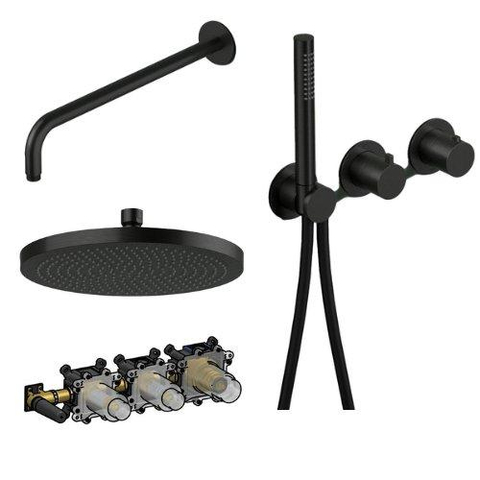 Hotbath Ace Regendoucheset - inbouwdeel - 2 weg - omstel - ronde hoofddouche - 23cm - handdouche - doucheslang - PVD - mat zwart SW1233199