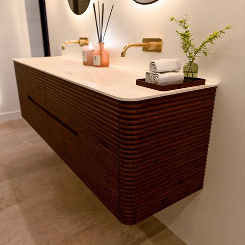 Mondiaz CIRO-DLUX Badkamermeubelset - 170x45x50cm - Solid surface wastafel Meli - 2 wasbak Dubbel - zonder kraangaten - 4 lades - Ruby SW1531783