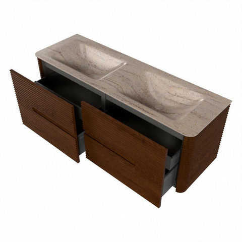 Mondiaz CIRO-DLUX Badkamermeubelset - 140x45x50cm - Solid surface wastafel Saba - 2 wasbak Dubbel - zonder kraangaten - 4 lades - Ruby SW1531943