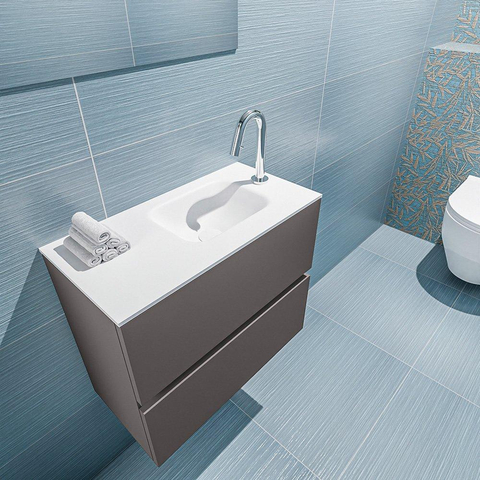 MONDIAZ ADA Toiletmeubel 60x30x50cm met 1 kraangaten 2 lades dark grey mat Wastafel Lex rechts Solid Surface Wit SW472584