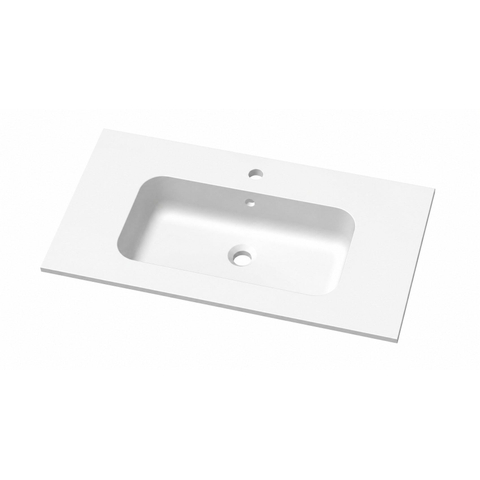 Go by Van Marcke Paco lavabo-plan de toilette 80x46x1.5cm 1 vasque intégrée 1 trou de robinet marbre de synthèse blanc mat SW443836