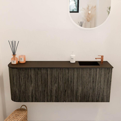 Mondiaz JOYA 111.6cm meuble de salle de bains - arrondi gauche couleur Shadow - Vasque FAYE position Droite 1 trou de robinet couleur Urban. SW1421536