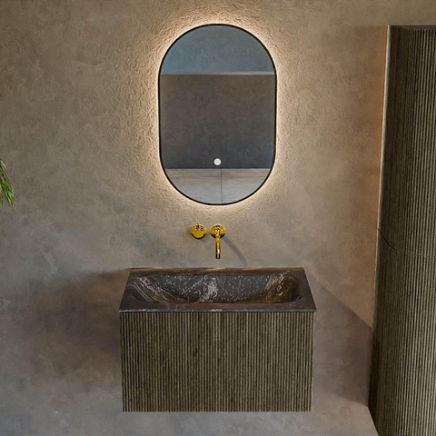 Mondiaz KURVE-DLUX Ensemble meuble de salle de bains - 70x46x40cm - 1 tiroir - vasque solid surface - central - sans trou de robinet - Shadow SW1414623