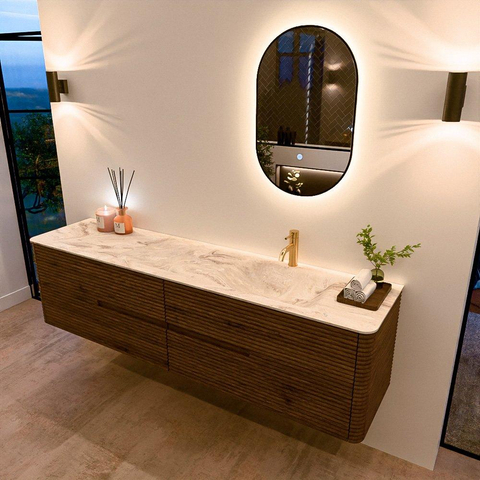 Mondiaz CIRO-DLUX Badkamermeubelset - 190x45x50cm - Solid surface wastafel Frappe - 1 wasbak Rechts - 1 kraangat - 4 lades - Dusk SW1532852