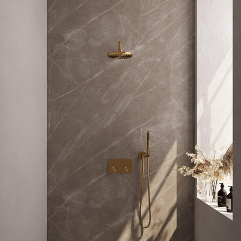 BRAUER Gold Edition ensemble de douche pluie encastré – douche de tête Ø 20 cm – bras mural courbé 40 cm – douchette bâton – avec inverseur SW925654