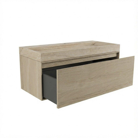 Forzalaqua Ibiza Ensemble meuble de salle de bains - 100x50x50cm - 1 tiroir - lavabo en travertin - 1 trou de robinet - jeu de supports - bouchen de vidage - smoke SW1476841