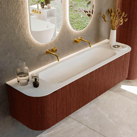 Mondiaz KURVE Ensemble meuble de salle de bains - 170x46x40cm - 1 tiroir - 2 portes - vasque solid surface - central - sans trou de robinet - Ruby SW1415294