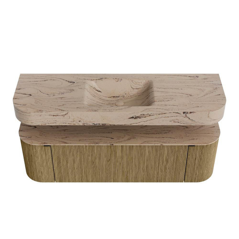 MONDIAZ THOR-DLUX 150cm meuble de salle de bains arrondi gauche + droite couleur Dusk avec 1 tiroir et 2 portes. Vasque suspendue CLOUD Milieu 1 trou de robinet couleur Arena. SW1464736