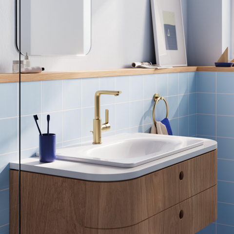 GROHE Lineare New wastafelkraan - l-size - met waste - geborsteld cool sunrise (goud) SW1477523