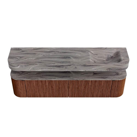 MONDIAZ THOR-DLUX 190cm meuble de salle de bains arrondi gauche + droite couleur Ruby avec 2 tiroirs et 2 portes. Vasque suspendue CLOUD Droite sans trou de robinet couleur Sombra. SW1466705