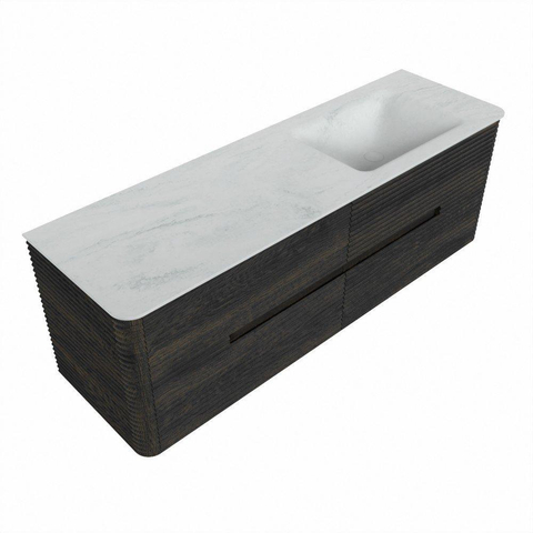 Mondiaz CIRO-DLUX Meuble de salle de bains - 150x45x50cm - plan-vasque en solid surface Opalo - 1 vasque à droite - sans trous de robinetterie - 4 tiroirs - Shadow SW1532418