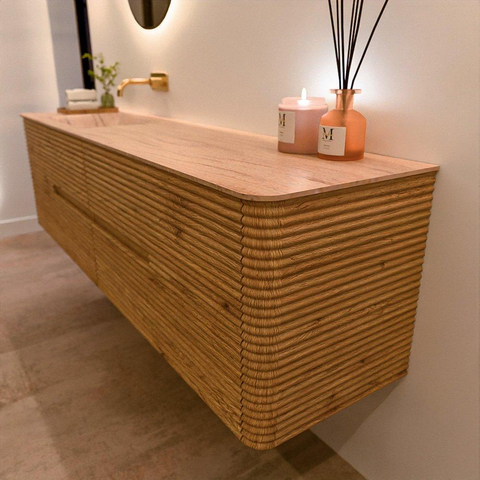 Mondiaz CIRO-DLUX Badkamermeubelset - 180x45x50cm - Solid surface wastafel Saba - 1 wasbak Links - zonder kraangaten - 4 lades - Oak SW1531271
