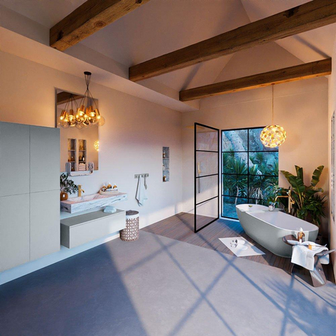 Mondiaz ALAN-DLUX Ensemble de meuble - 100cm - meuble Clay mat - 1 tiroir - Lavabo Cloud Glace suspendu - vasque Gauche - 1 trou de robinet SW806118