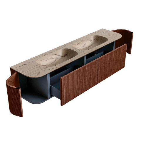 MONDIAZ KURVE-DLUX Meuble de salle de bains 190cm arrondi gauche + droite couleur Ruby avec 2 tiroirs et 2 portes. Lavabo STOR SMALL Double sans trou de robinet Arena. SW1431563